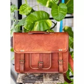 Винтажная специальная сумка-мессенджер из козьей кожи, на плечо, для ноутбука 18 дюймов, мужская, из натуральной кожи 16 x 12 x 5 in коричневый