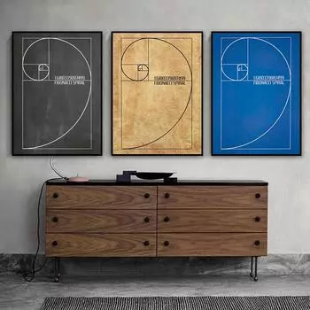 Винтажная спираль Фибоначчи, патентная настенная живопись, холст, картина с золотым сечением, постеры и принты, идея подарка, научное украшение 21x30cm No Framed