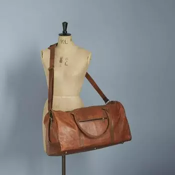 Винтажная спортивная сумка через плечо из натуральной козьей кожи с ночевкой и выходным днем 22 x 9 x 8 in коричневый