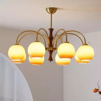 Винтажная средневековая люстра из цельного дерева: Стиль Баухаус для гостиной, ретро-ресторана или элитной спальни в стиле «хурма» Tri-color Dimmable/12W/Head