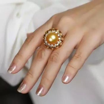 Винтажная средневековая ткань Q Lati Style Имитация жемчуга Nanyang Плетение Резное золотое открытое кольцо Золотая подвеска с бусинами