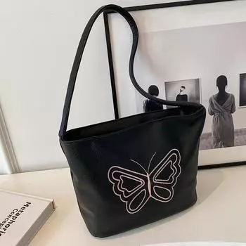 Винтажная сумка большой вместимости, женская студенческая сумка с вышитыми бабочками, сумка через плечо и подмышку, универсальная сумка для поездок на работу