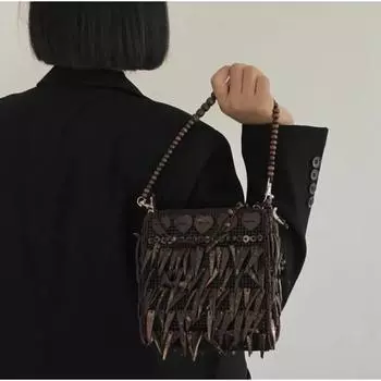 Винтажная сумка через плечо Bohemia, женская, с ретро-ручкой, ажурная, вязаная, женская, повседневная, коричневая, сумка-мессенджер, кошелек