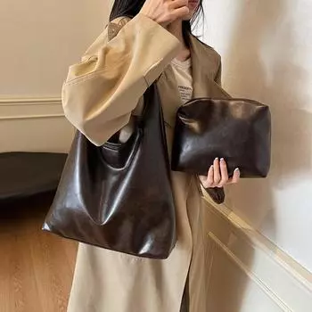 Винтажная сумка через плечо, большая вместительная женская сумка-тоут из мягкой кожи, сумка для поездок на работу чёрный