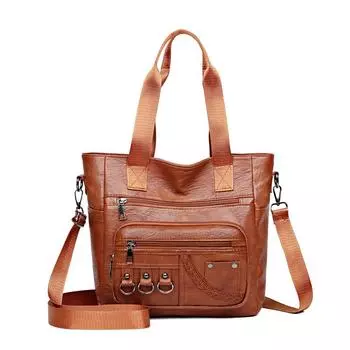 Винтажная сумка через плечо большой емкости из мягкой кожи для женщин чёрный