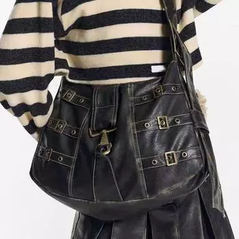 Винтажная сумка через плечо большой емкости в стиле панк-хэви-метал, винтажная сумка через плечо, новая сумка-тоут с широким плечевым ремнем, классный подарок