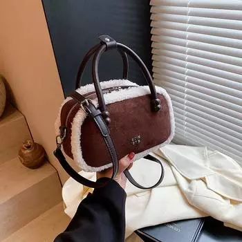 Винтажная сумка через плечо Cotton Candy для поездок на работу, сумка для боулинга с меховой бахромой и замшей