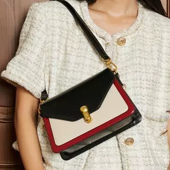 Винтажная сумка через плечо для женщин из коровьей кожи контрастного цвета, маленькая квадратная сумка для женщин, сумка через плечо (20cm<Max Length<30cm)