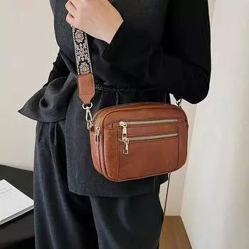 Винтажная сумка через плечо для женщин, легкая, из искусственной кожи, с несколькими отделениями, вышитым ремнем для ежедневного использования, сумка для покупок на плечо