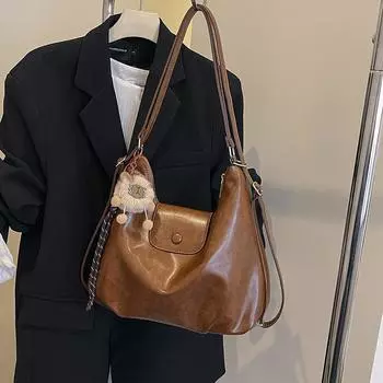 Винтажная сумка через плечо для женщин, легкая, из искусственной кожи, большой емкости, на молнии, с милым шармом для ежедневных поездок на работу, походов в магазин, рюкзак