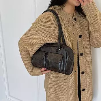 Винтажная сумка через плечо для женщин, легкая сумка из искусственной кожи, большая вместимость, двойная молния, несколько карманов для ежедневных поездок на работу