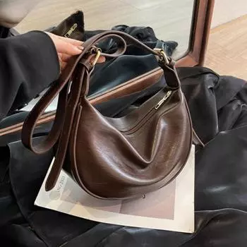 Винтажная сумка через плечо для женщин, однотонная мягкая сумка из искусственной кожи, зимняя роскошная сумочка и кошелек 27x16x9cm чёрный