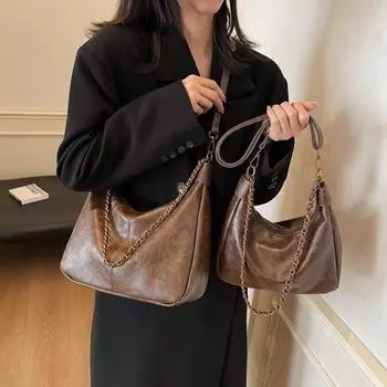 Винтажная сумка через плечо из мягкой кожи, женская однотонная сумка для поездок на работу Small чёрный