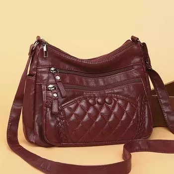 Винтажная сумка через плечо из мягкой кожи, большая вместимость, легкая сумка через плечо, ромбическая маленькая квадратная сумка, сумка для матери коричневый