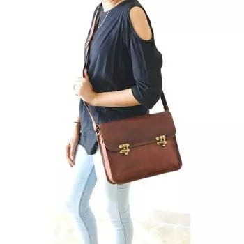 Винтажная сумка через плечо из натуральной козьей кожи ручной работы с антикварным замком, кошелек 11 x 9 x 3 in коричневый