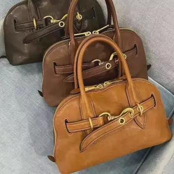 Винтажная сумка через плечо из овчины растительного дубления - ретро-сумка для осени и зимы 28x10x16.5 cm коричневый