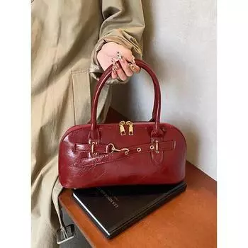 Винтажная сумка через плечо из вощеной кожи с масляным напылением, осенняя новая однотонная женская сумка, женская классическая красная свадебная сумка