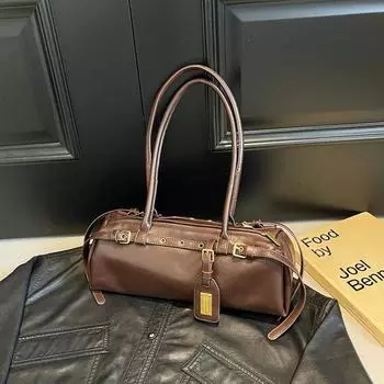 Винтажная сумка через плечо Maillard большой емкости для женщин, осенне-зимняя универсальная сумка-багет, простая повседневная сумка подмышкой 35*13*13 коричневый