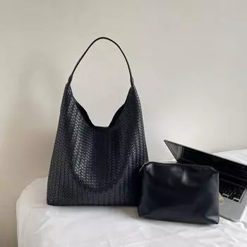 Винтажная сумка через плечо, повседневная мягкая кожаная сумка под мышкой и популярная плетеная сумка для чёрный