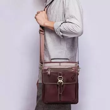 Винтажная сумка через плечо, повседневная мужская сумка через плечо из коровьей кожи, кожаная мужская сумка have logo красный/коричневый