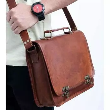 Винтажная сумка через плечо ручной работы из натуральной коричневой козьей кожи 11 x 9 x 3 in коричневый