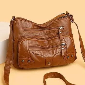 Винтажная сумка через плечо с большой вместимостью Повседневная косая сумка из мягкой искусственной кожи Сумка для матери среднего возраста чёрный