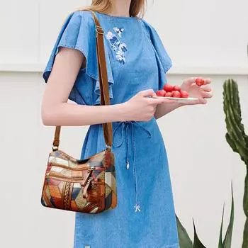 Винтажная сумка через плечо с геометрическим принтом из искусственной ткани, вместительная и легкая сумка через плечо с несколькими карманами для женщин, для поездок на работу и путешествий