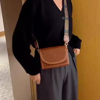 Винтажная сумка через плечо с клапаном для женщин, модная сумка-мессенджер с широким ремешком, роскошная сумка через плечо, женская сумка для покупок, сумка-тоут 18x8x13cm коричневый