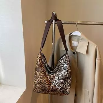Винтажная сумка через плечо с леопардовым принтом, большая вместительная сумка-тоут для женщин, сумка через плечо коричневый