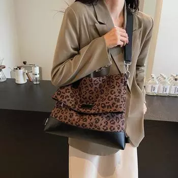 Винтажная сумка через плечо с леопардовым принтом, женская сумка через плечо, сумка-тоут для поездок на работу кофейный