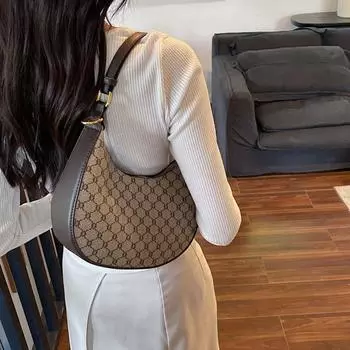 Винтажная сумка через плечо с принтом, повседневная универсальная сумка в форме полумесяца, идеальная сумка для подмышек для ежедневного использования