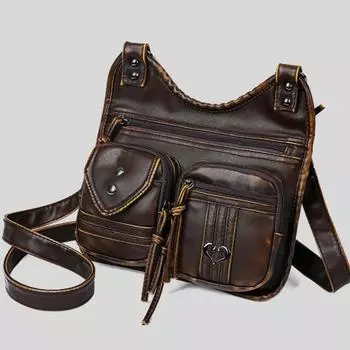 Винтажная сумка через плечо Spice Street Унисекс Американская сумка для мотоцикла Сумка Cool Drag с несколькими молниями 2025 года Сумка для мотоцикла 15X4X14CM чёрный