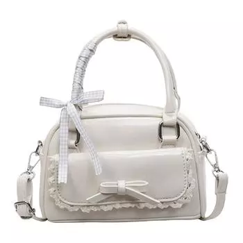 Винтажная сумка через плечо - Женская сумка с бантом, Корейский уличный стиль, Повседневная сумка кроссбоди, Модная дорожная сумка, белый