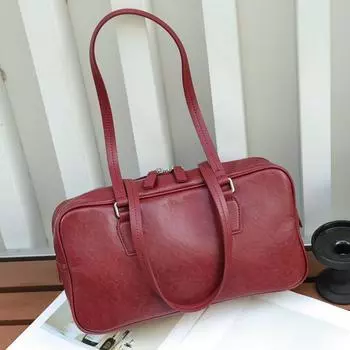 Винтажная сумка через подмышку Сумка для боулинга Сумка-тоут Оригинальная сумка Niche Head Layer из коровьей кожи для женщин Высококачественная кожа 33*18*10CM