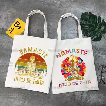 Винтажная сумка для мамы с принтом Намасте, женская сумка, парусиновая сумка для покупок в колледже, сумки на плечо 24*26cm