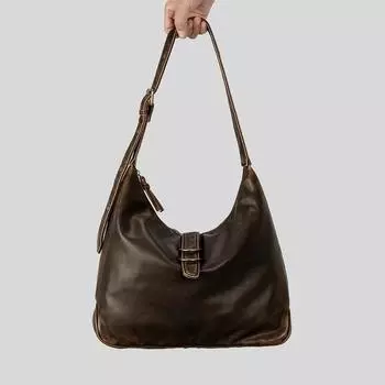 Винтажная сумка для пельменей, мягкая кожаная мотоциклетная сумка, женская сумка-тоут с пряжкой на ремне и большой вместимостью чёрный