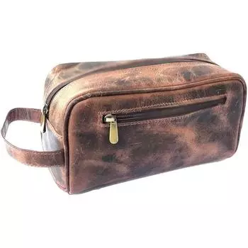 Винтажная сумка для туалетных принадлежностей из кожи буйвола, дорожный набор для бритья в ванной комнате, набор Dopp 9 x 5 x 4 in коричневый
