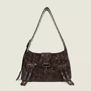 Винтажная сумка для женщин 2024 года, женская сумка Niche, сумка в стиле панк, повседневная, большая вместимость, поясная декоративная сумка-тоут кофейный