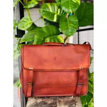 Винтажная сумка из козьей кожи для ноутбука с большим отделением, ручная работа, мужская 15 x 11 x 4 in коричневый