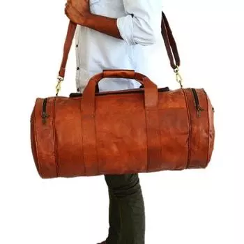 Винтажная сумка из натуральной козьей кожи, дорожная дорожная сумка для спортзала, дорожная сумка для выходных и ночевки 24 X 12 X 12 коричневый