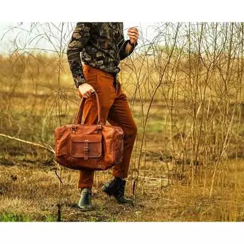 Винтажная сумка из натуральной козьей кожи, спортивный дорожный чемодан, спортивная сумка для выходных на ночь 21 x 9 x 9 in коричневый