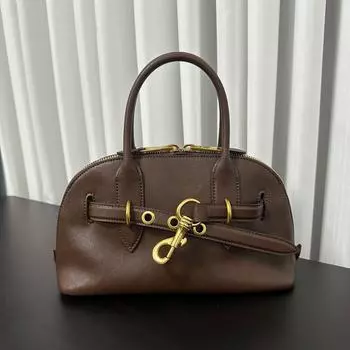 Винтажная сумка из загорелой коровьей кожи, женская ручная сумка для боулинга, новая универсальная сумка через плечо Boston 28x16x10.5cm коричневый