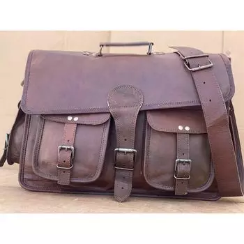 Винтажная сумка-мессенджер для ноутбука, портфель, сатчел, мужская кожаная, темно-коричневая 18 x 14 x 6 in коричневый