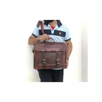 Винтажная сумка-мессенджер из козьей кожи, натуральный коричневый портфель для ноутбука 15 x 11 x 4 in коричневый