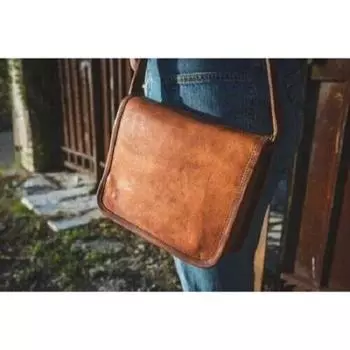 Винтажная сумка-мессенджер из козьей кожи, натуральная сумка для ноутбука, коричневая сумка через плечо 11 x 15 x 4 in коричневый