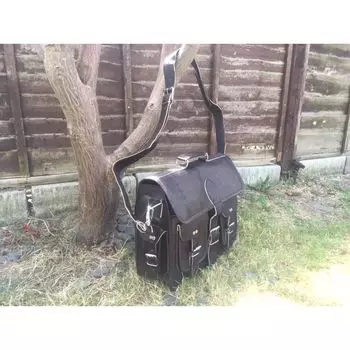 Винтажная сумка-мессенджер из козьей кожи, настоящая сумка-сэтчел, настоящий черный портфель для ноутбука 11 x 15 x 4 in чёрный