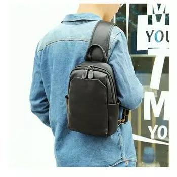 Винтажная сумка на одно плечо через плечо, кожаная сумка, мужская уличная передняя сумка, черная стильная маленькая мужская сумка One Size чёрный