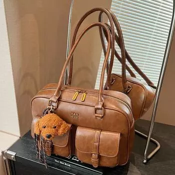 Винтажная сумка-подушка Boston, женская сумка через плечо, большая вместимость, сумка для подмышек no pendant коричневый