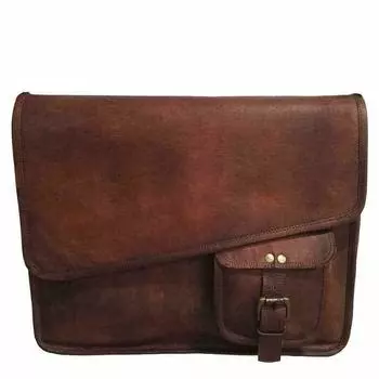 Винтажная сумка-портфель для ноутбука из натуральной кожи козьего цвета 11 X 15 X 5 коричневый