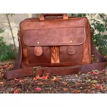 Винтажная сумка-портфель для ноутбука-мессенджера(Мужские и женские) 15-дюймовая кожа быка 11 x 15 x 6 in коричневый